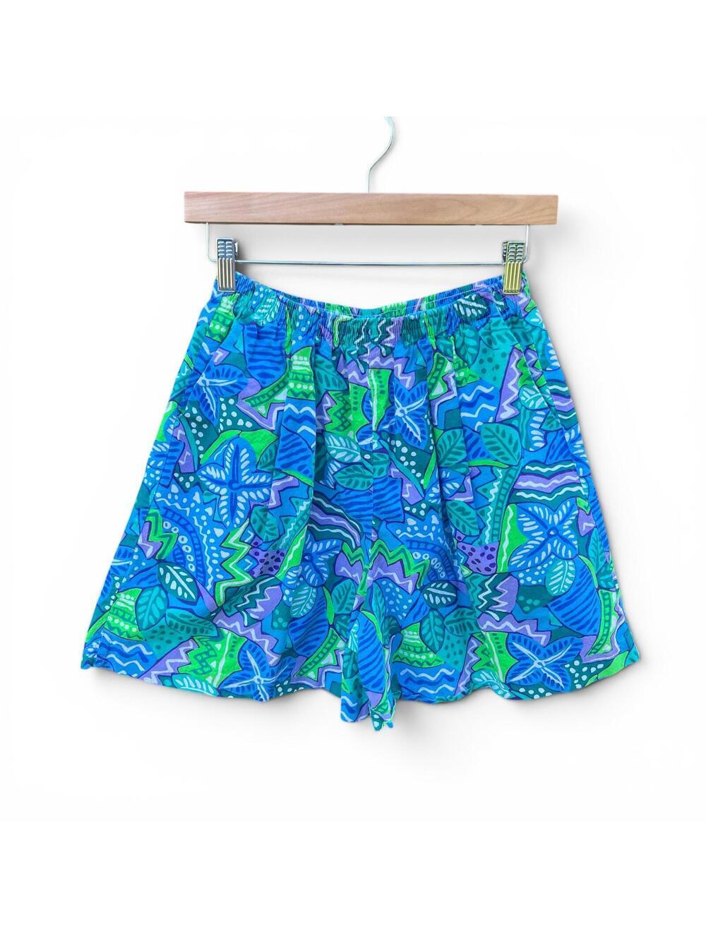Vintage 90s Jantzen Blue and Green Floral Print Swim Shorts Size M